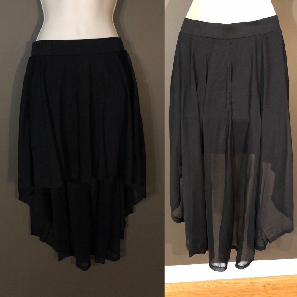 Asymmetrical black sheer skirt